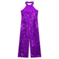 thumbnail image 4 of iEFiEL Kids Girls Halter Neck Sleeveless Romper Sparkly One Piece All Over Sequins Jumpsuit Birthday Cocktail Party Outfit Purple 8, 4 of 5