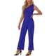 thumbnail image 3 of INSPIRAR CHIC Mono de un hombro para mujeres, vestido sin mangas, con cinturón, pantalones anchos, jumpsuit azul real L, 3 of 5