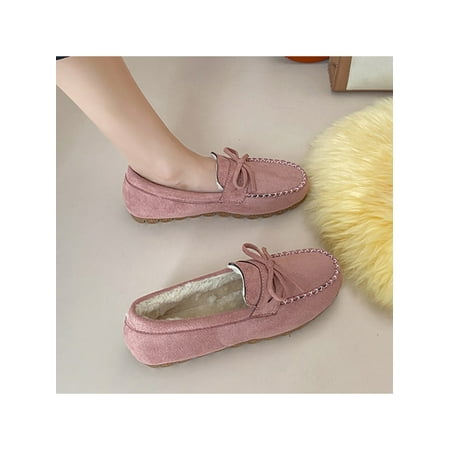 

Rotosw Ladies Casual Shoes Slip On Loafers Anti-Slip Flats Breathable Comfort Mocassins Work Faux Suede Warm Shoe Pink With Lined 5