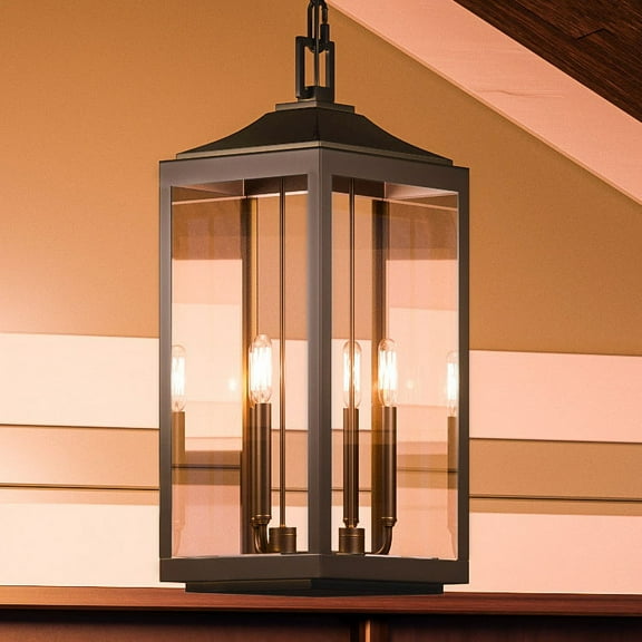 Luxury Colonial Outdoor Pendant, 23.75''H x 9.5''W, with Modern Farmhouse Style Elements, Posh Design, Olde Bronze Finish and Glass, UHP1191