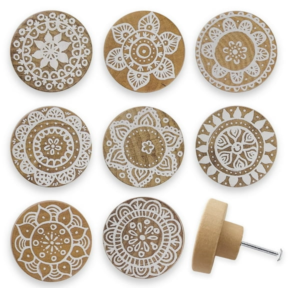 Jamjam 8Pack 1.8" Wooden Boho Nursery Kids Dresser Drawer Pulls Cute Cabinet Furniture Decorative Knobs