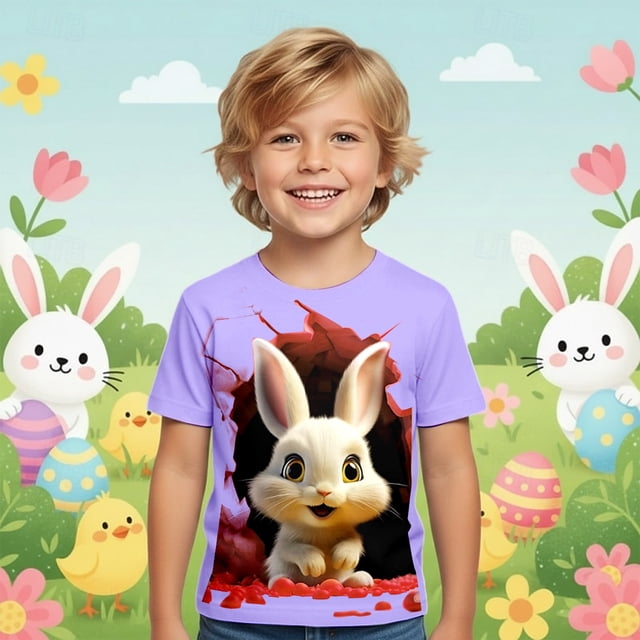 T-shirt Graphique de Pâques Doux et Décontracté pour Garçons à Manches Courtes pour Enfants