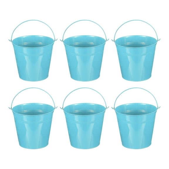 Uxcell 7"x6.4" Small Metal Buckets with Handle Mini Galvanized Bucket Colorful Easter Buckets Blue 6 Pcs