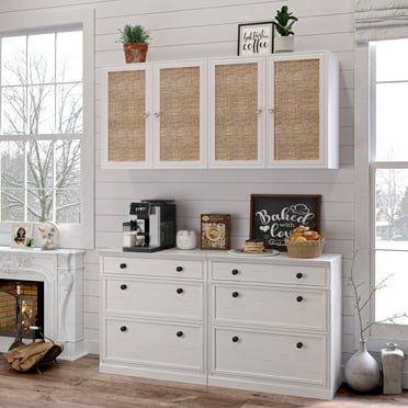 POLIHOME Wall Cabinet Storage-Rattan Laundry Cabinet,Wall Mounted Cabinet with Adjustable Shelves, 24INCH X 2PCS，White