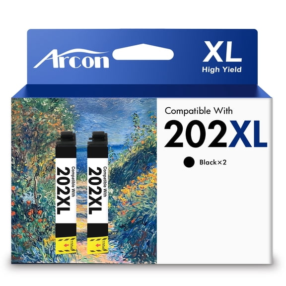 202 XL Ink Cartridges 2 Pack Compatible for Epson 202XL 202 Black Printer Ink T202 T202XL for WF-2860 Expression Home XP-5100 (2 x Black)
