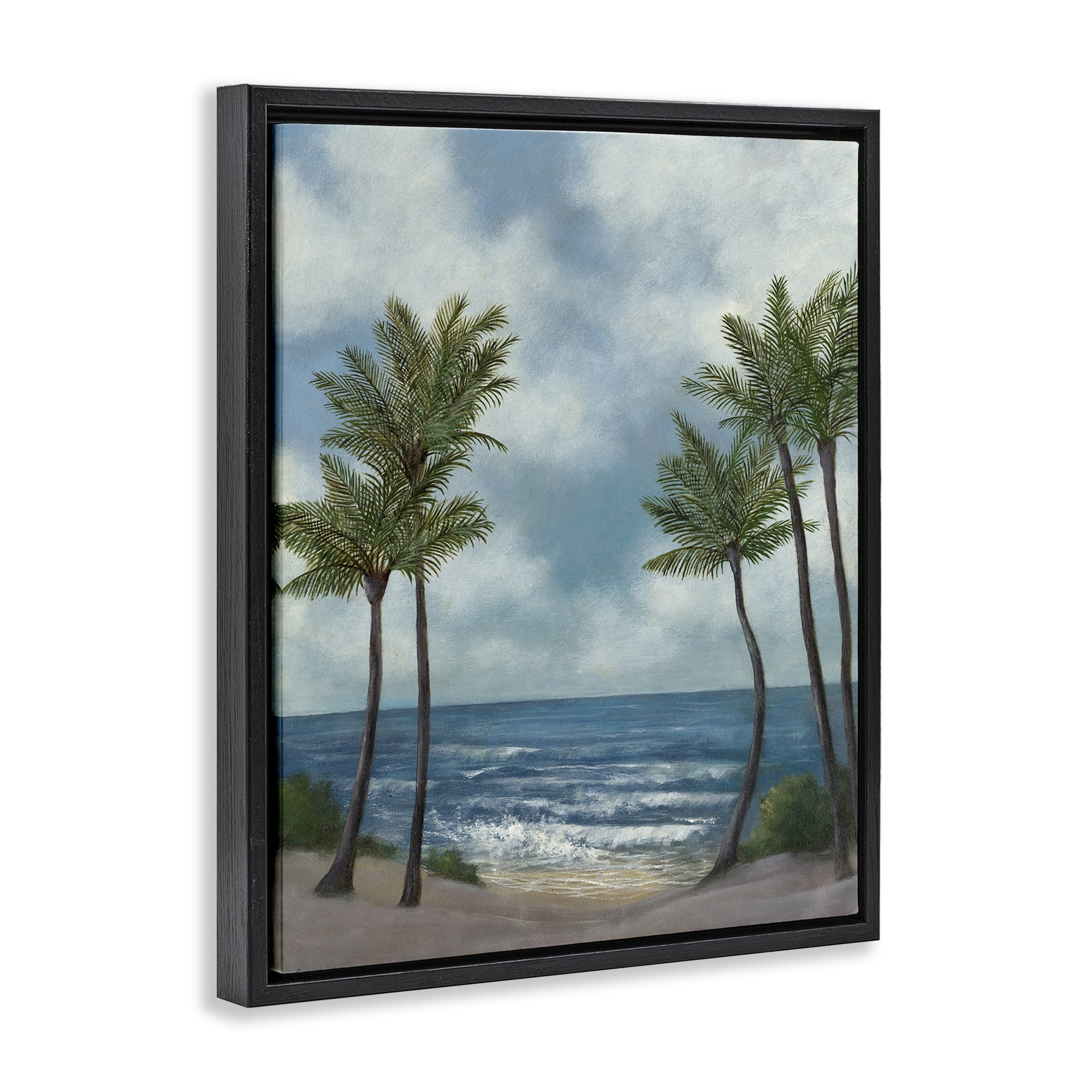Stupell Industries Tropical Breaking Waves Landscape Painting Black Floater Framed Canvas Art Print Wall Art, 25 x 31