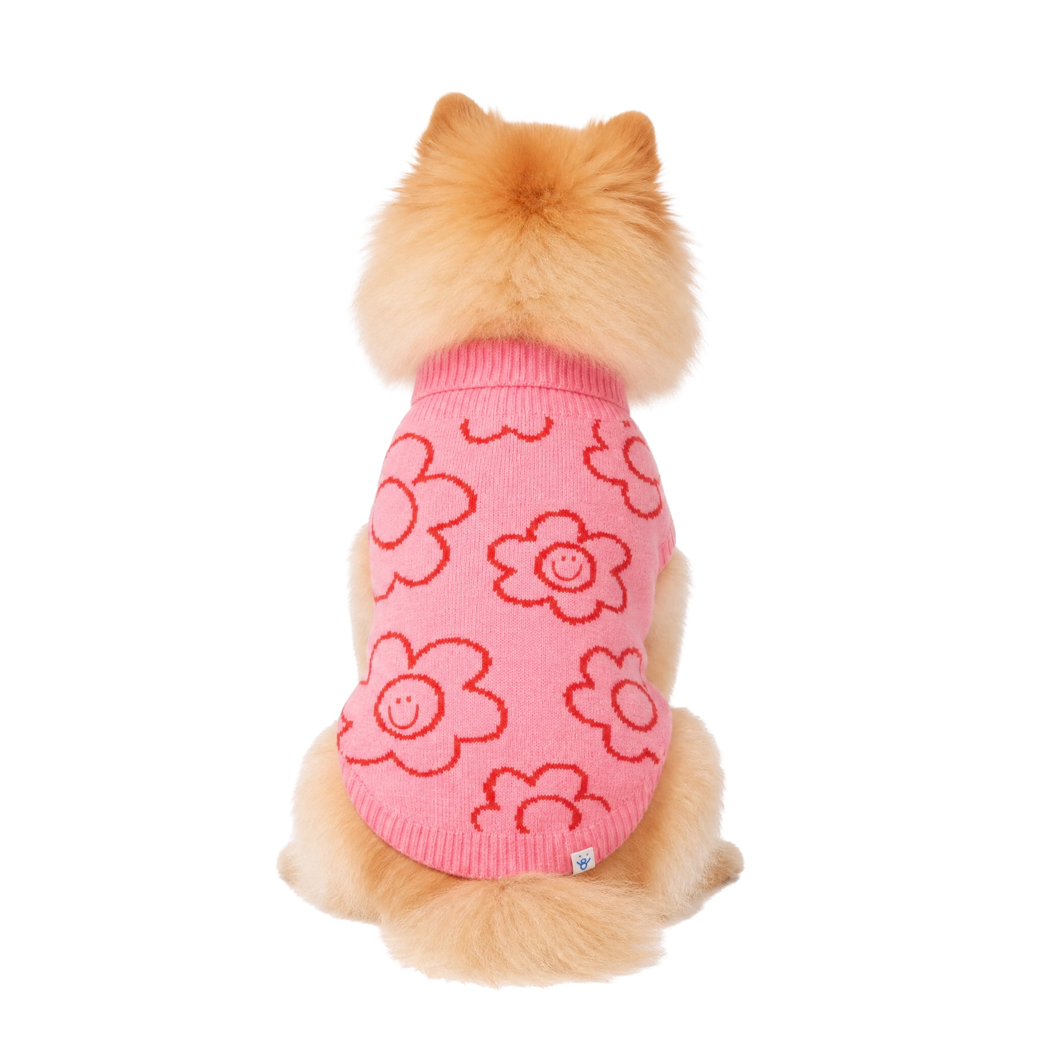 Oodles Smiling Daisies Fall Turtle Neck Dog Sweater, Pink, Small