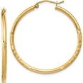 thumbnail image 1 of 14K Yellow Gold Satin And Diamond-Cut 2mm Round Tube Hoop Earrings (35 X 2) Made In Peru tc207, 1 of 6