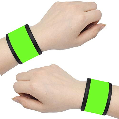 Silicone Reflective Running Gear LED Bracelet Glow in The Dark- Safety Slap Band for Cycling Running Green and Red Jogging High Visibility. Bike LED Light Bright Armband 