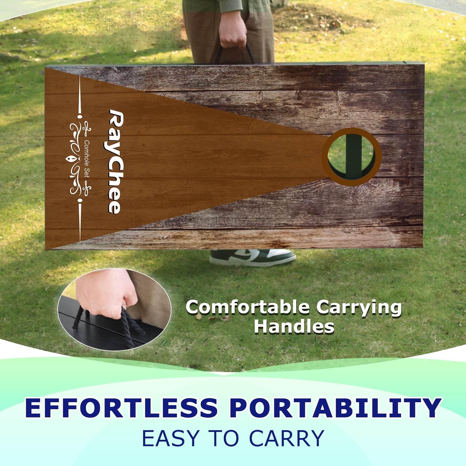 RayChee 4'x 2'Cornhole Board Set, Corn Holes Outdoor Game Cornhole Boards Regulation Size 8 Bean Bags Toss for Adults Family Lawn Beach