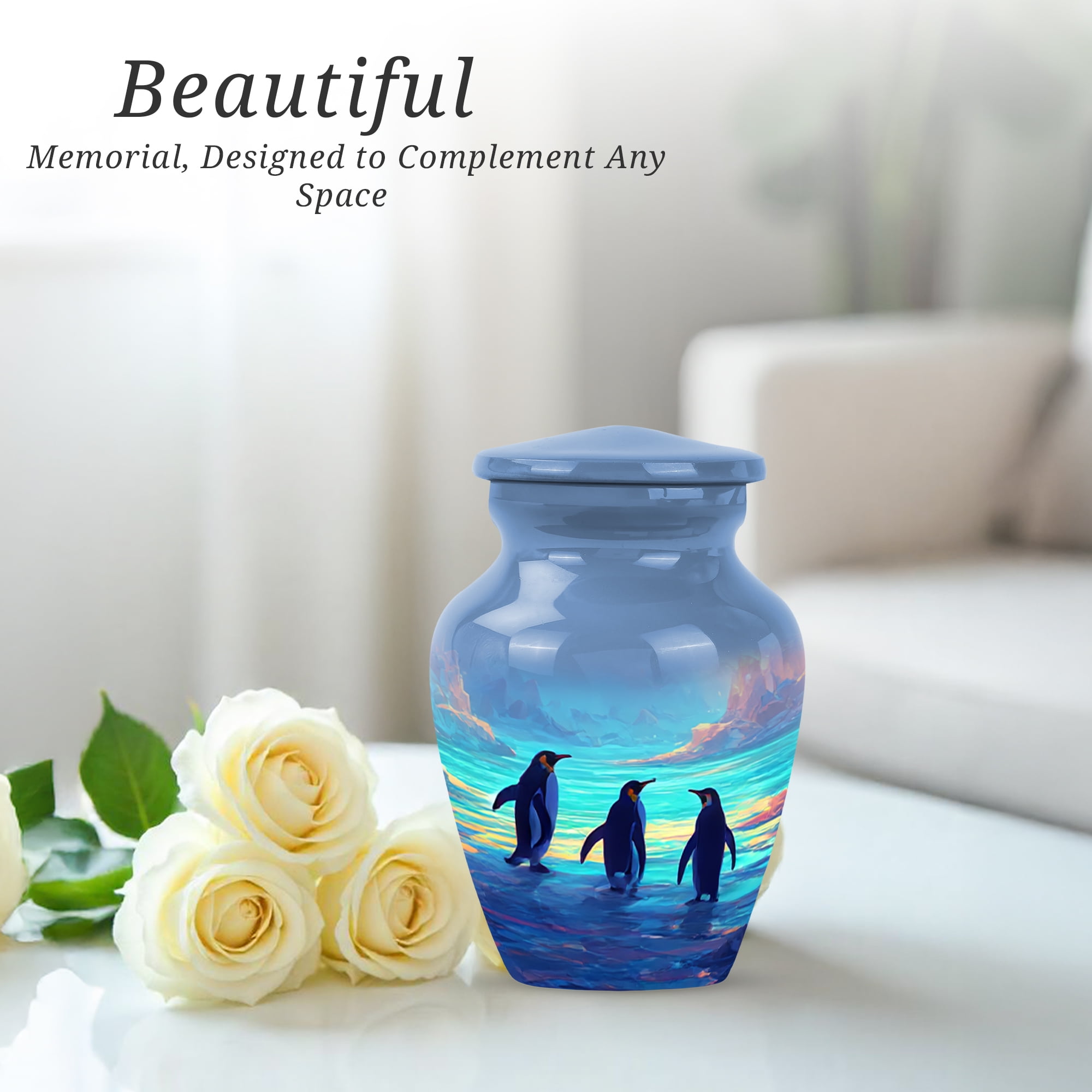 Penguins Cremation Urn For Humans, Small Little Urns For Human Ashes Uncle And Aunty, Miniature Urn For Man And Woman, Memorial Urns And Keepsake For Ashes, 3 Inch