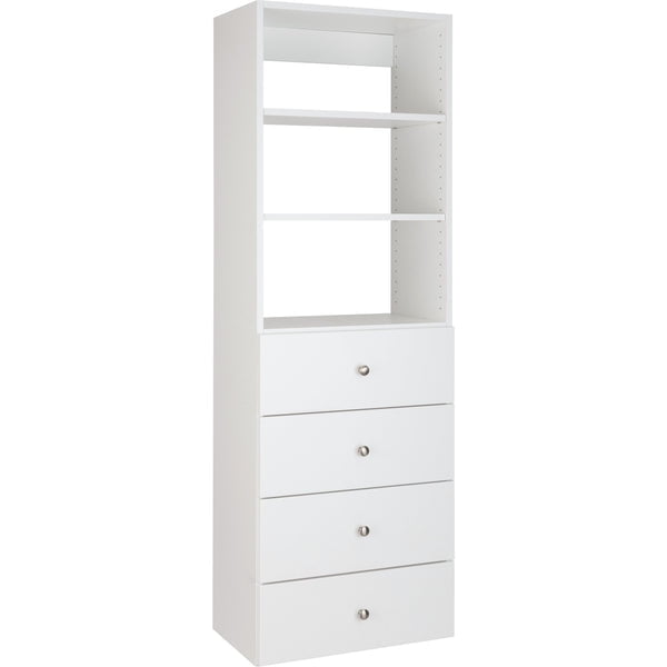 Modular Closets White Builtin Wood Closet Organizer with 4 Drawers, 25