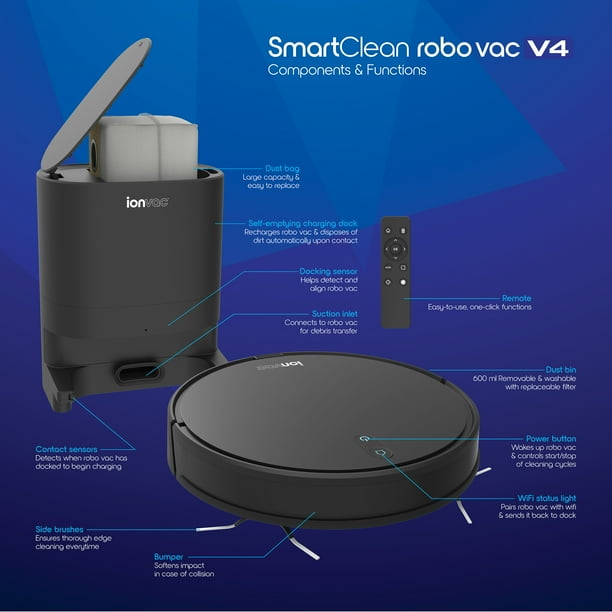 ionvac SmartClean V4 – Self Emptying Robot Vacuum with Smart Path