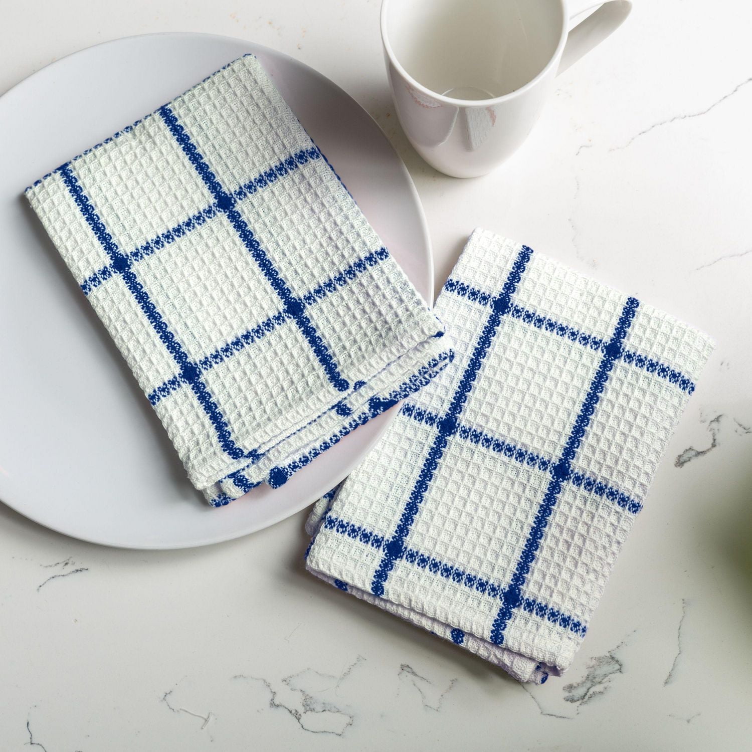 FabStyles Solo Waffle Dish Towels, Set of 4, Ring-Spun Cotton, Machine Washable, Long-Lasting Dish Cloths, Dish Towels, Sizes 12" x 12", Set of 4