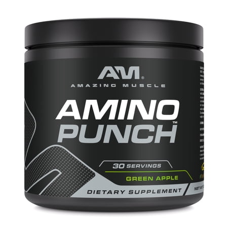 Amazing Muscle Amino Punch 5500 Mg Per Serving of Amino Acids Green Apple Flavor Supplement | 30 Servings | Non-GMO | Gluten Free | Made in USA