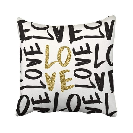 White Gold Pillow BPBOP Typographic Style Brush Lettered Text In Gold Glitter Black And White Valentine's Word Pillowcase Throw Pillow Cover 18x18 inches ()