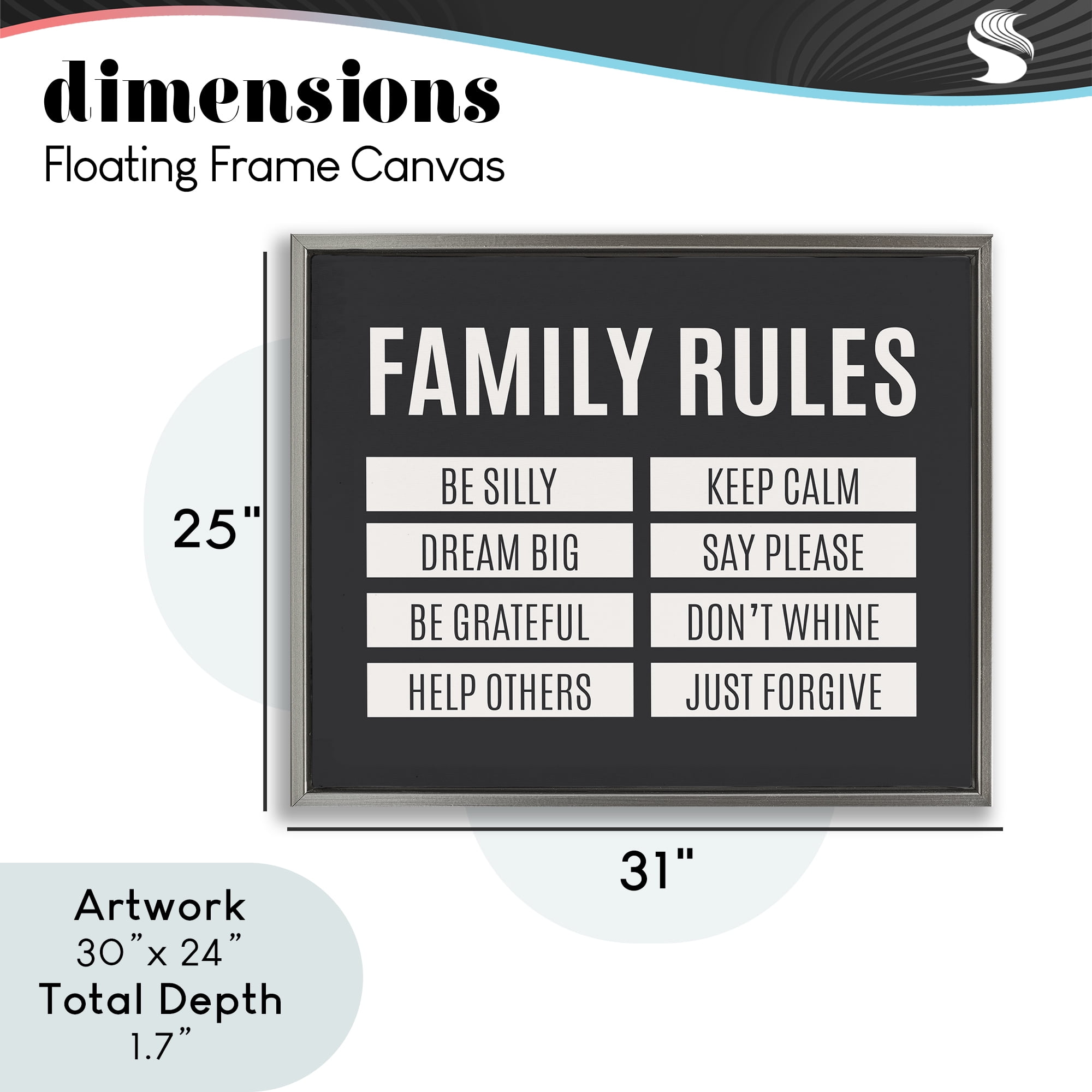 Stupell Industries Family Rules Simple Black Gray Framed Floater Canvas Wall Art, design by SD Graphics Studio