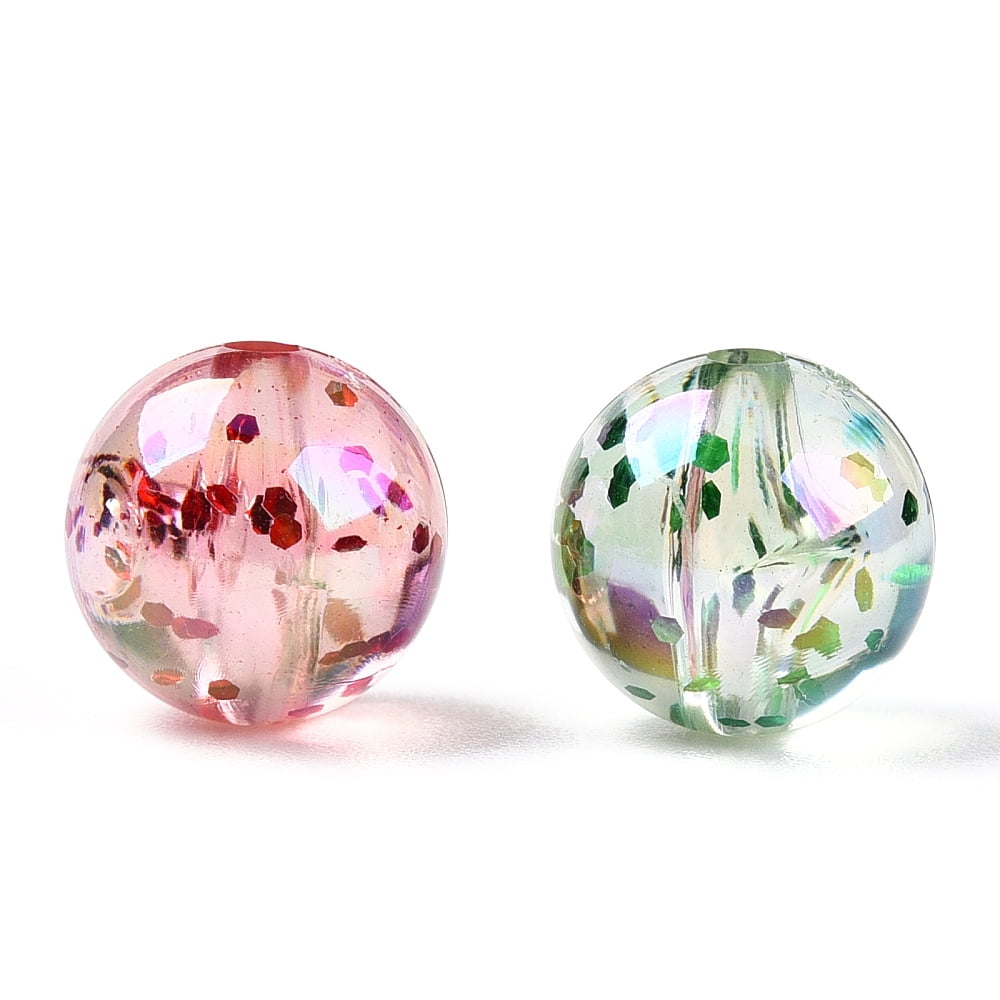 Transparent Acrylic Bead Glitter Beads Mixed Color 10x10mm Hole: 1.8mm