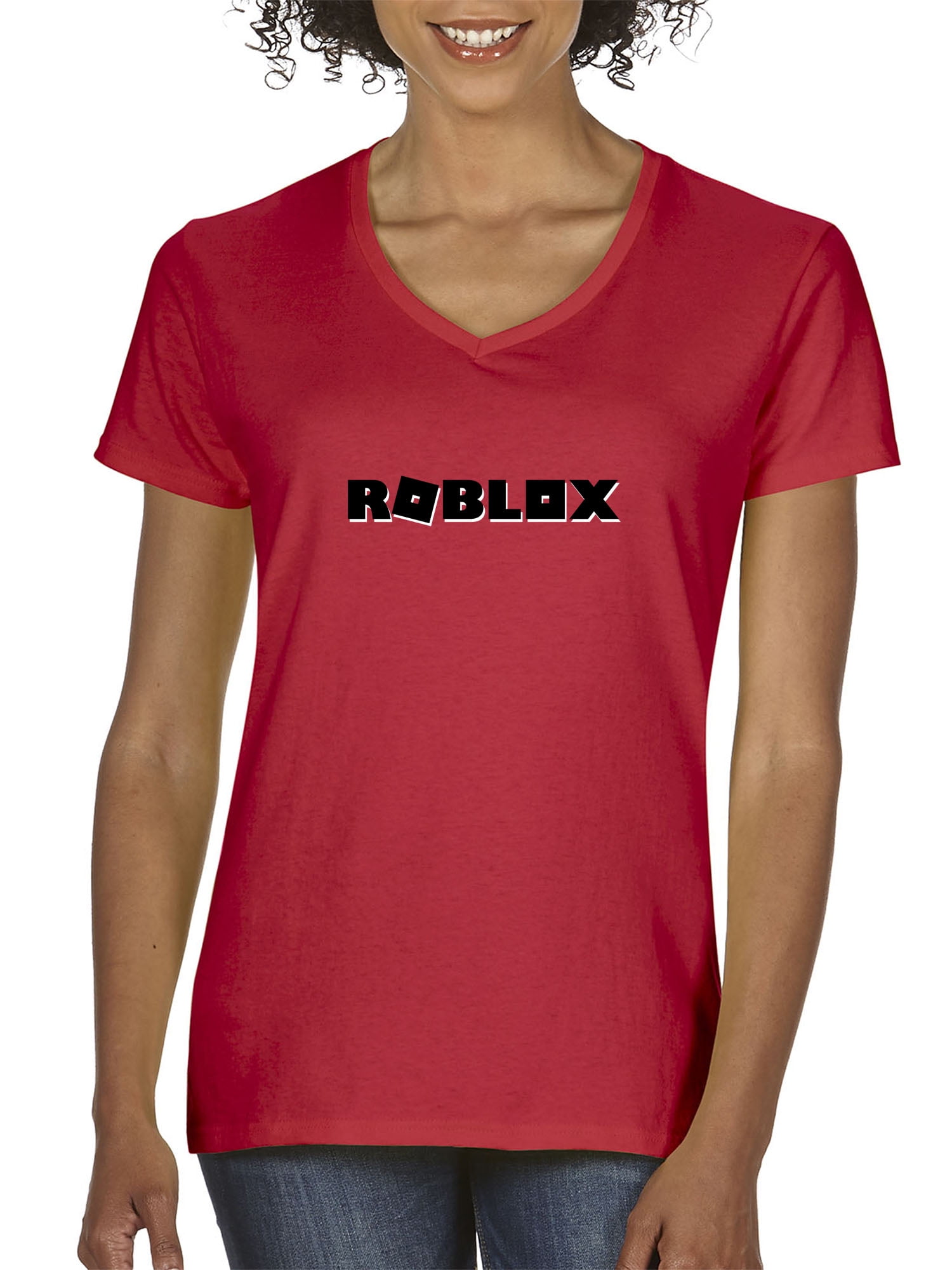 Trendy Usa Trendy Usa 1168 Women S V Neck T Shirt Roblox Block Logo Game Accent Large Red Walmart Com