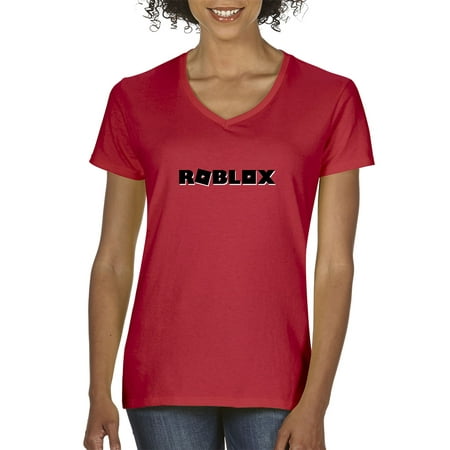 Trendy Usa 1168 Womens V Neck T Shirt Roblox Block Logo Game Accent Large Red - uniform pants red cell roblox