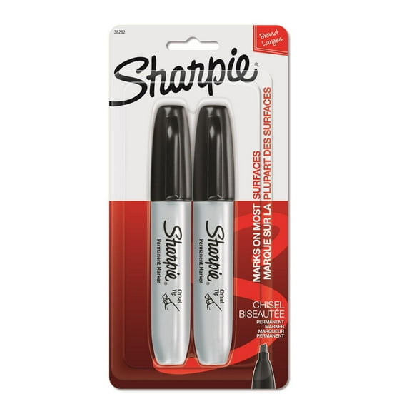 Marqueurs permanents Sharpie, pointe biseautée, noir, paquet de 2 2 unités