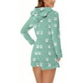 thumbnail image 5 of SYMOID Soft Fleece-Like Womens Green Hooded Romper - Paw Print Pattern, Long Sleeve Short Bottom, Full Front Zipper for Home Loungewear/Sleepwear,Size L, 5 of 5