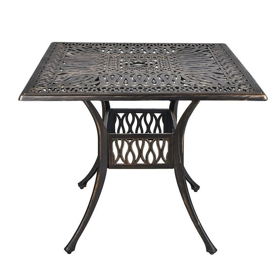 LVUYOYO 35.4" Outdoor Patio Bistro Dining Square Table Weather Resistant Cast Aluminum Conversation Table with 2.2" Umbrella Hole