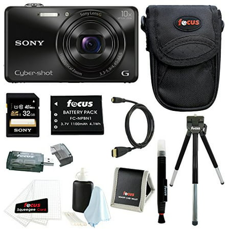 Sony Cyber-Shot DSC-WX220 Digital Camera (Black) + Sony 32GB Card + Camera Case + Table Tripod + Accessory