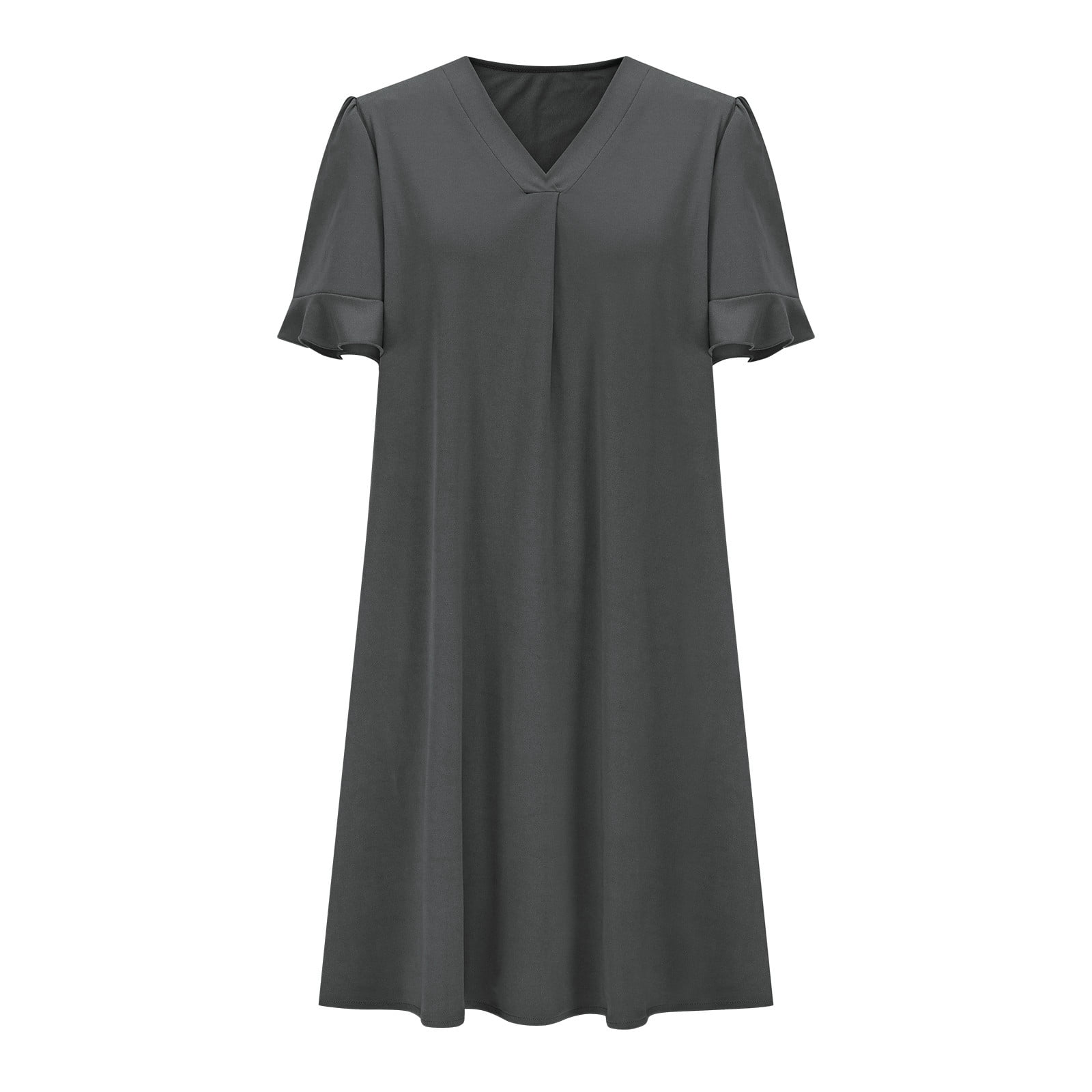 DRESSTELLS Women's Flowy A-Line T-Shirt Dress - V Neck Ruffle Summer Casual Dress