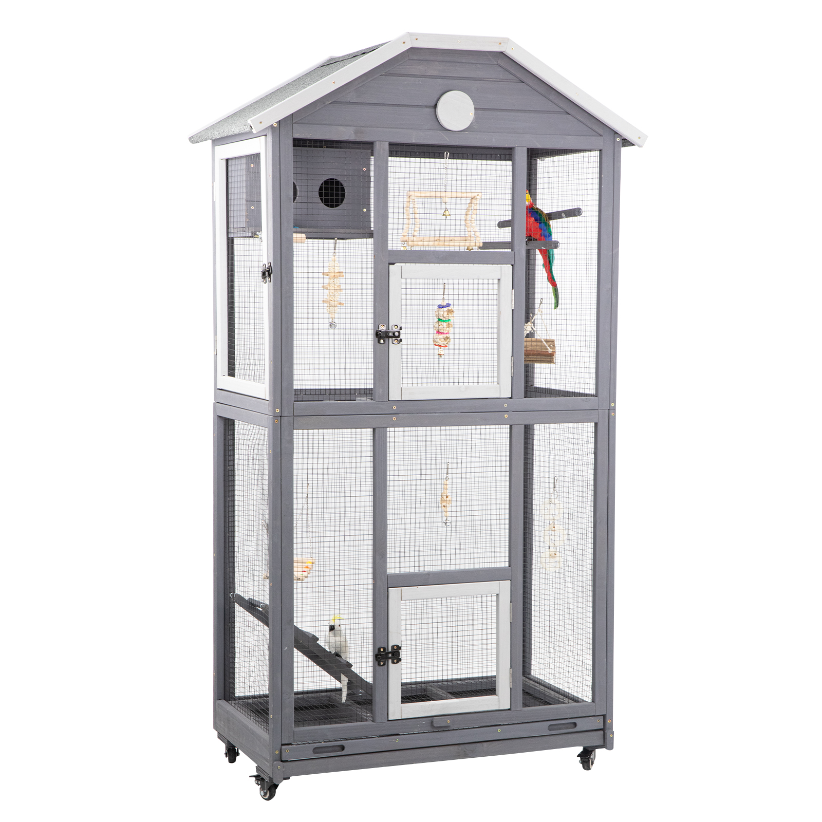 Gowoodhut Outdoor Bird Cage Large, Wooden Flight Aviary with Perches, Nest Habitat