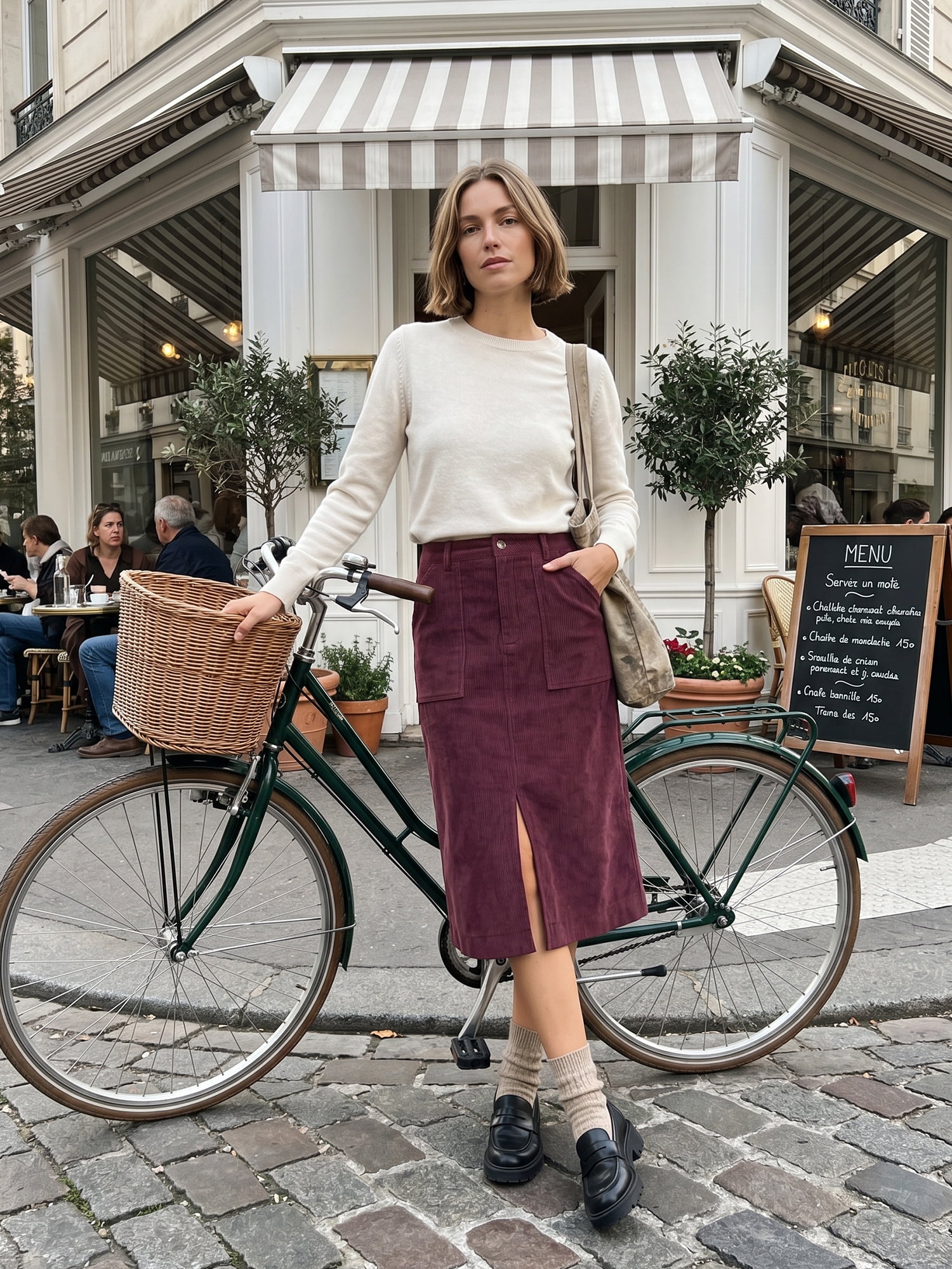 DARING DIVA Women's Corduroy Midi Skirt High Waist A-Line Skirts M Burgundy