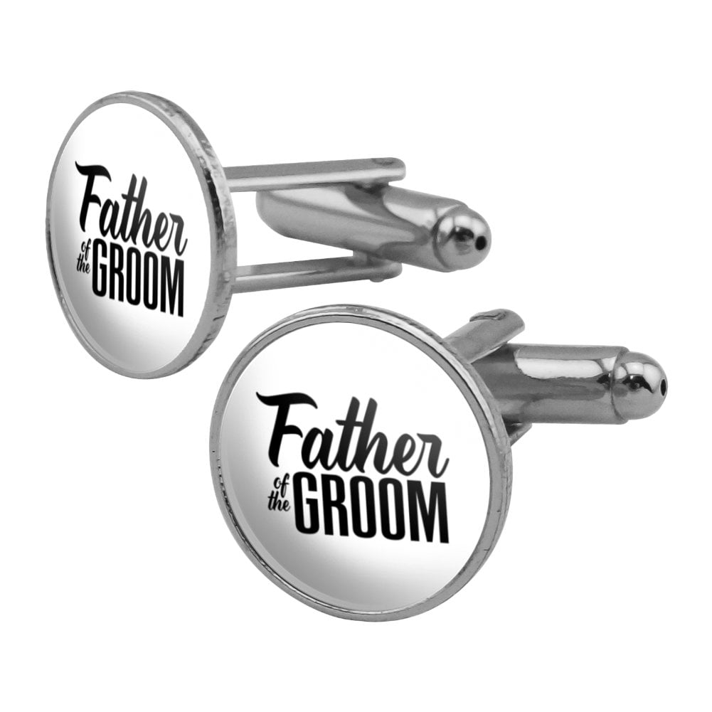 Father of the Groom Wedding Round Cufflink Set Silver Color