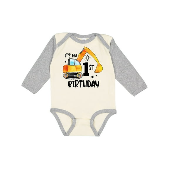 Inktastic Construction Truck It's My 1st Birthday Boys or Girls Long Sleeve Baby Bodysuit