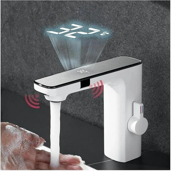 Touchless Bathroom Sink Faucet Automatic Motion Sensor Vanity Faucet Single Hole White&Chrome