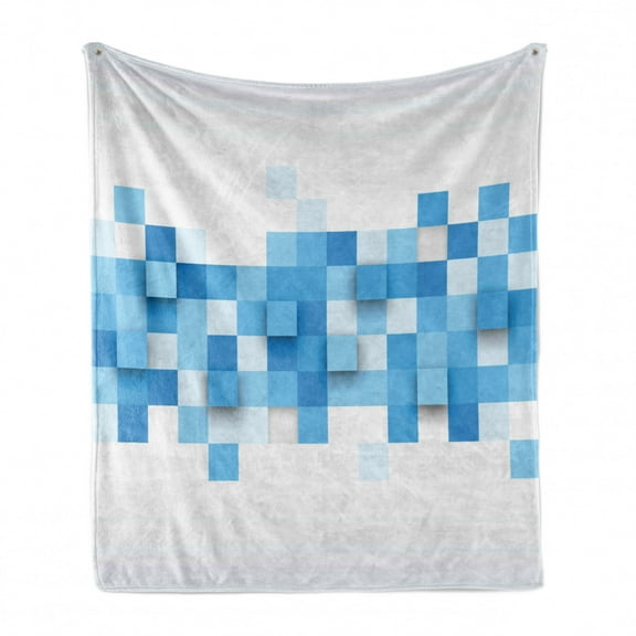 Abstract Soft Flannel Fleece Blanket, 3D Graphic Illustration Squares Pattern Modern Mosaic Geometric Design, Cozy Plush for Indoor and Outdoor Use, 50" x 60", Pale Blue Blue White, by Ambesonne