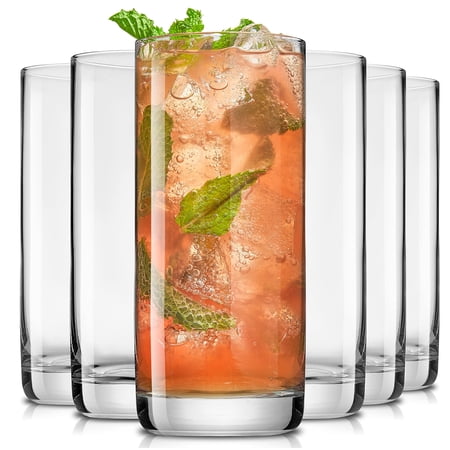 Faye 13oz Highball Glasses 6pc Tall Glass Sets. Crystal Drinking Glasses. Water Mojito Cups Tom Collins Bar Glassware And Mixed Drink Cocktail Set