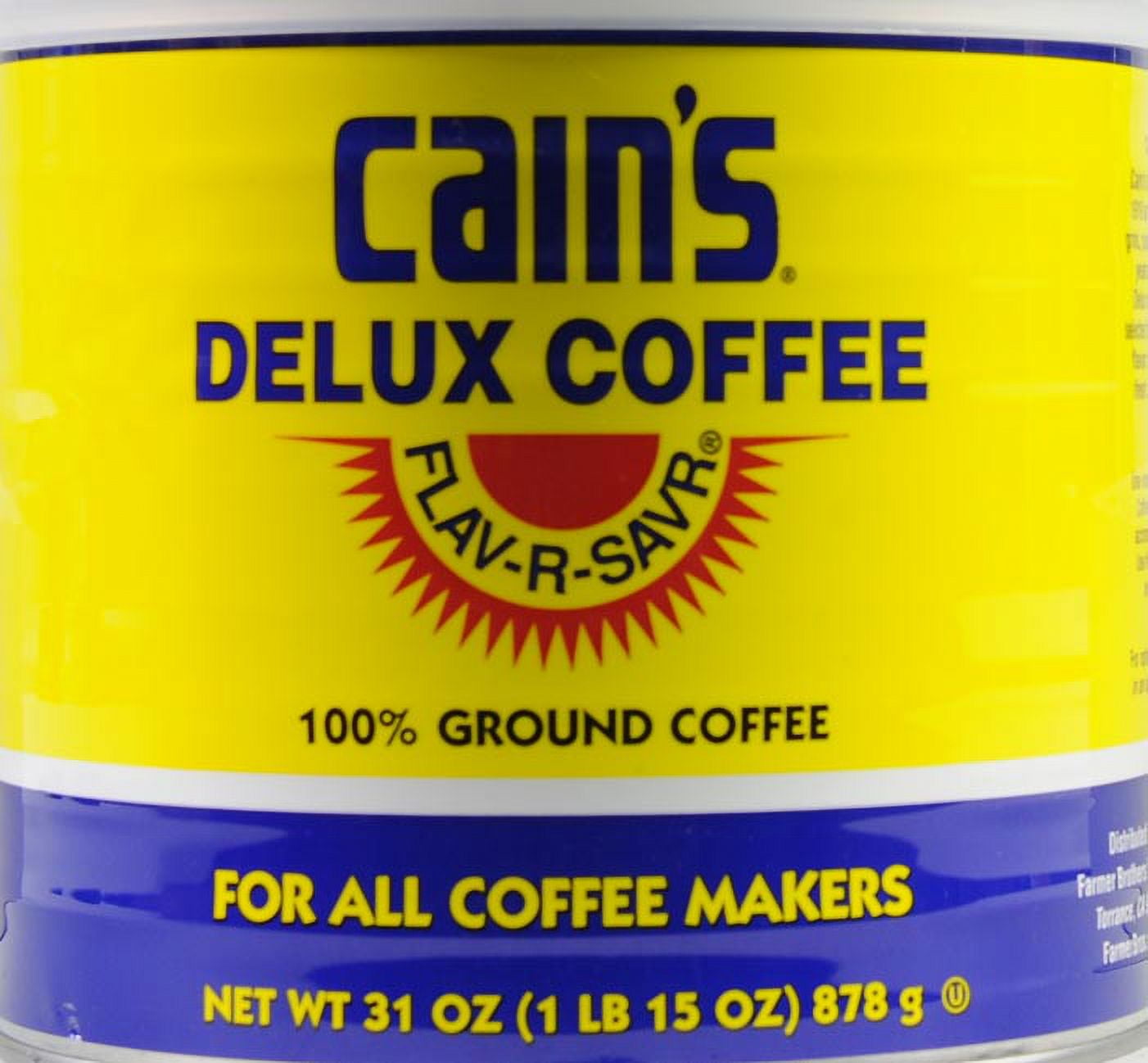 Cain's Deluxe Coffee Since 1919 Ground Coffee for All Coffee Makers, Canister, 31 Ounce