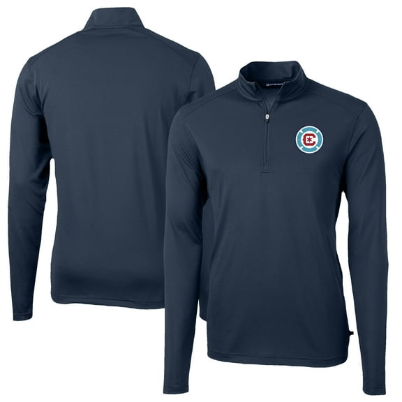 Men's-Cutter & Buck  Navy Chicago Fire Virtue Eco Pique Recycled Quarter-Zip Pullover Top