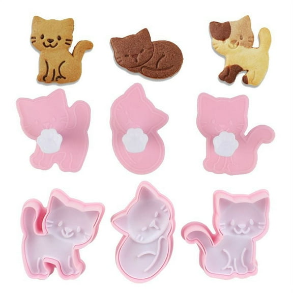 Set of 3 for Cat Shaped Cookie Cutter Biscuit Cutters Cookie Stamps Plastic Baking Gadgets Perfect Gift for DIY Baking L