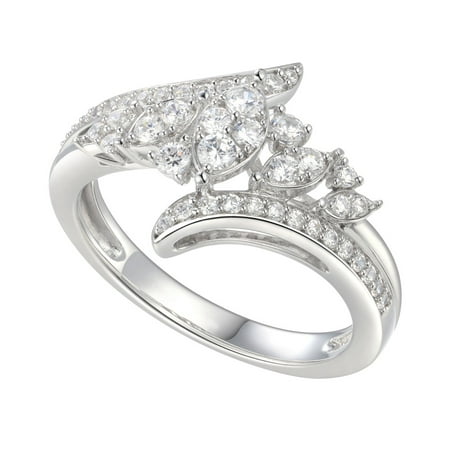Sterling Silver Cubic Zirconia Marquise Design By-Pass Ring