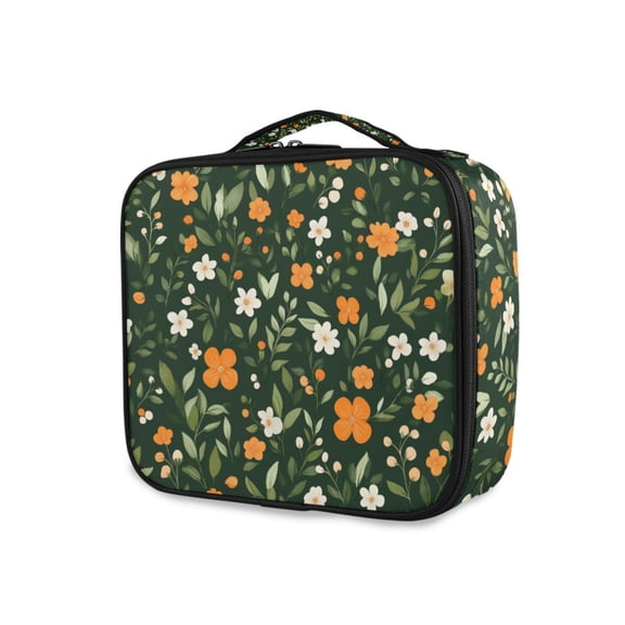 FORMRS Travel Makeup Bag Large Capacity Train Case Cosmetic Organizer with Adjustable Dividers, Orange Flowers