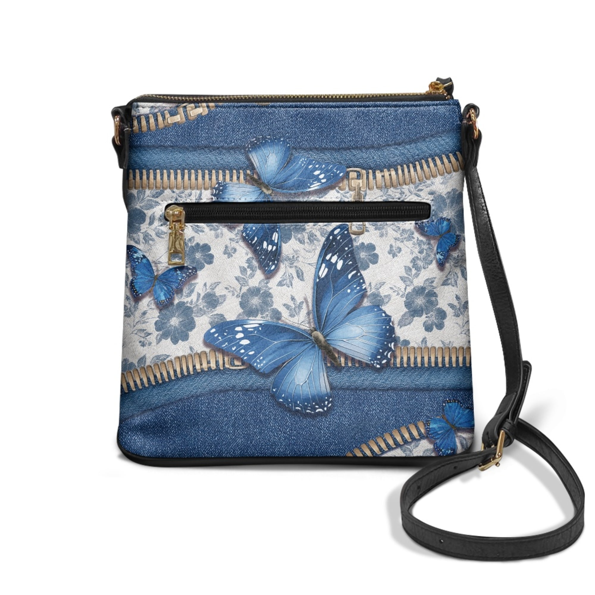 Kuiaobaty Butterfly Floral Print Crossbody Bag for Women Trendy, Large Capacity Portable Leather Satchel Purse with Adjustable Strap, Lightweight Shoulder Handbag Crossbody for Travel