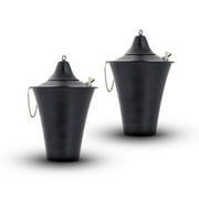 Kona Tabletop Oil Torch - Sophisticated Oil Lamp is Perfect as a Centerpiece or as Landscape Lighting - Easy Refill 32oz Bowl with Matching Snuffer and Fiberglass Wick, Set of 2 (Smooth Black)