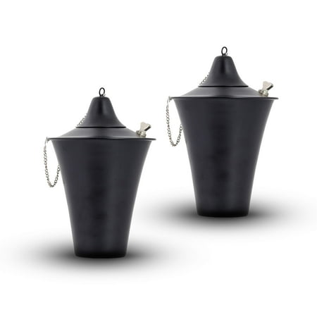 Kona Tabletop Oil Torch - Sophisticated Oil Lamp is Perfect as a Centerpiece or as Landscape Lighting - Easy Refill 32oz Bowl with Matching Snuffer and Fiberglass Wick, Set of 2 (Smooth Black)