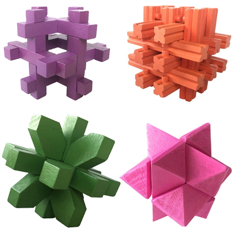 Zummy Brain Teasar 3D Wooden Colorful Puzzle Pack (4 Puzzles