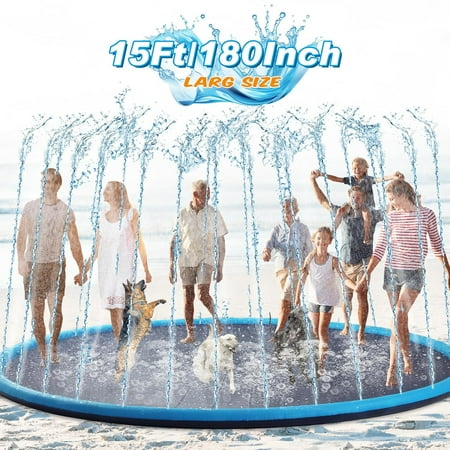 15 ft Extra Large Non Slip Splash Pad 180" for Adult and Dog Giant Outdoor Thicken Sprinkler Pool Summer Toys Fun Backyard Play Fountain Mat for Pet Dog Family(Classic Style)