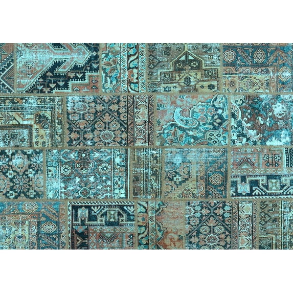 Ahgly Company Indoor Rectangle Patchwork Light Blue Transitional Area Rugs, 6' x 9'
