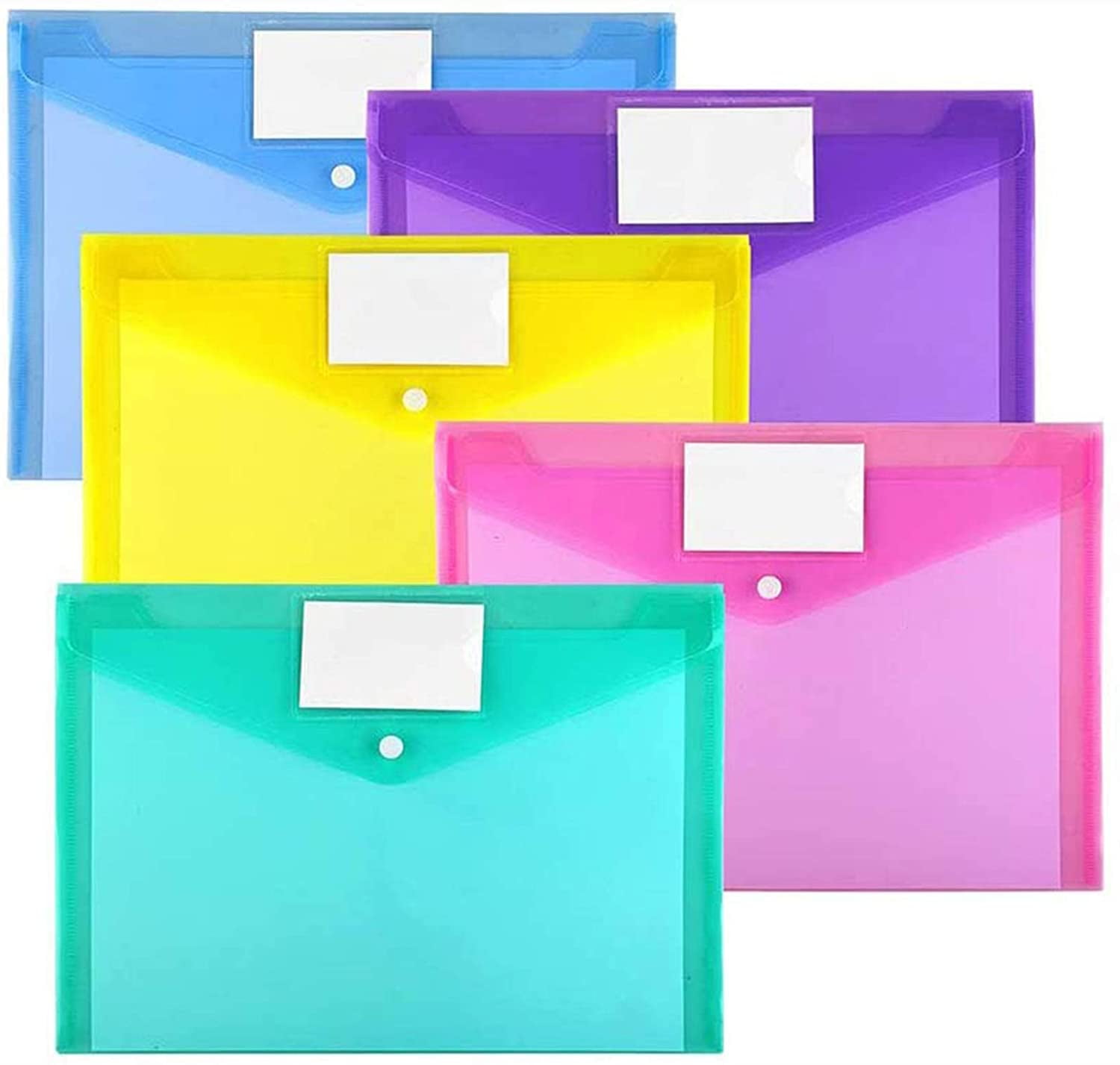 Button Closure |Storage Solution for Business School & Office Supplies Accordion Document & Paperwork Organizer Home Classroom |Pack of 5 Colors 5 Pockets Expanding File Folders A4 Letter Size 