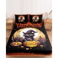 thumbnail image 2 of Twin Sze Fitted Sheet Set - Halloween 2 Piece Bedding Sets 16" Deep Pocket Fitted Sheet with 1 Pillowcase, Horror Black Cat Pumpkin Moon Night Black Red Brushed Microfiber Hotel Luxury Bed Sheets, 2 of 9