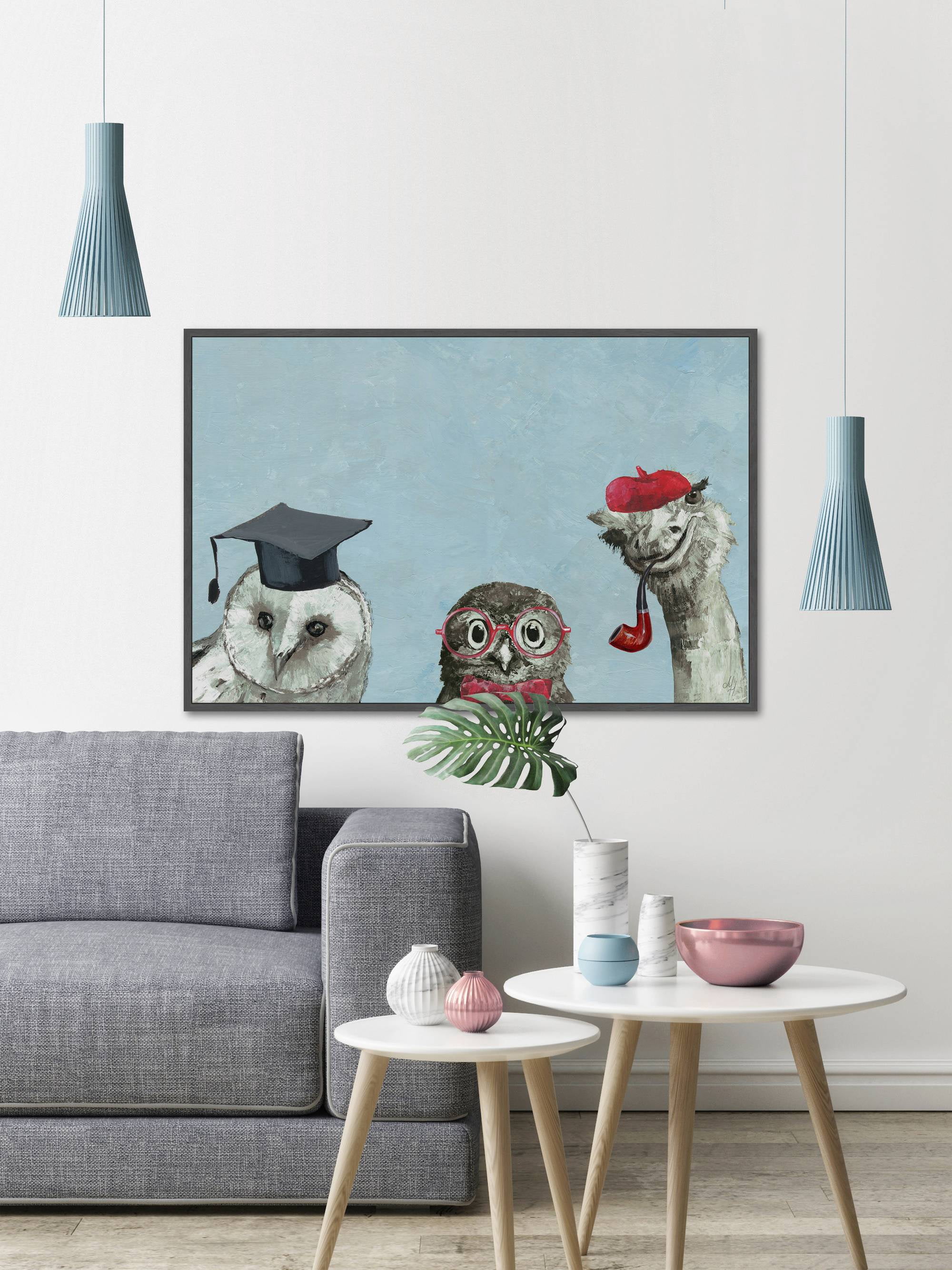 Brainy Birds Floater Framed Painting Print on Canvas